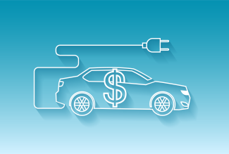 outline of a car with an electric plug and a dollar sign