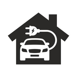 icon of car in a house with ev charger plug