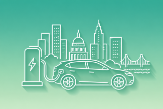 clip art outlines of a car charging in front of a site